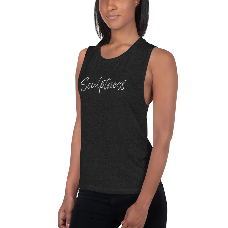 Front Left View of Sculptness Tank in Black Heather